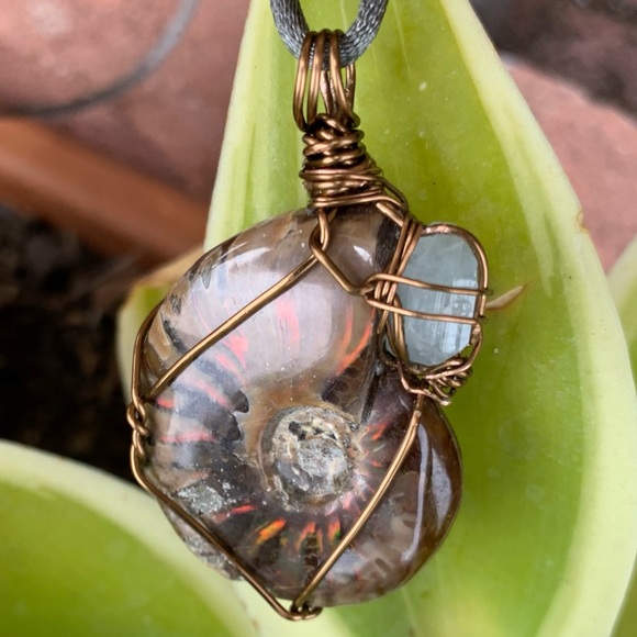 Hand Crafted Other - Iridescent Ammonite & Aquamarine Necklace